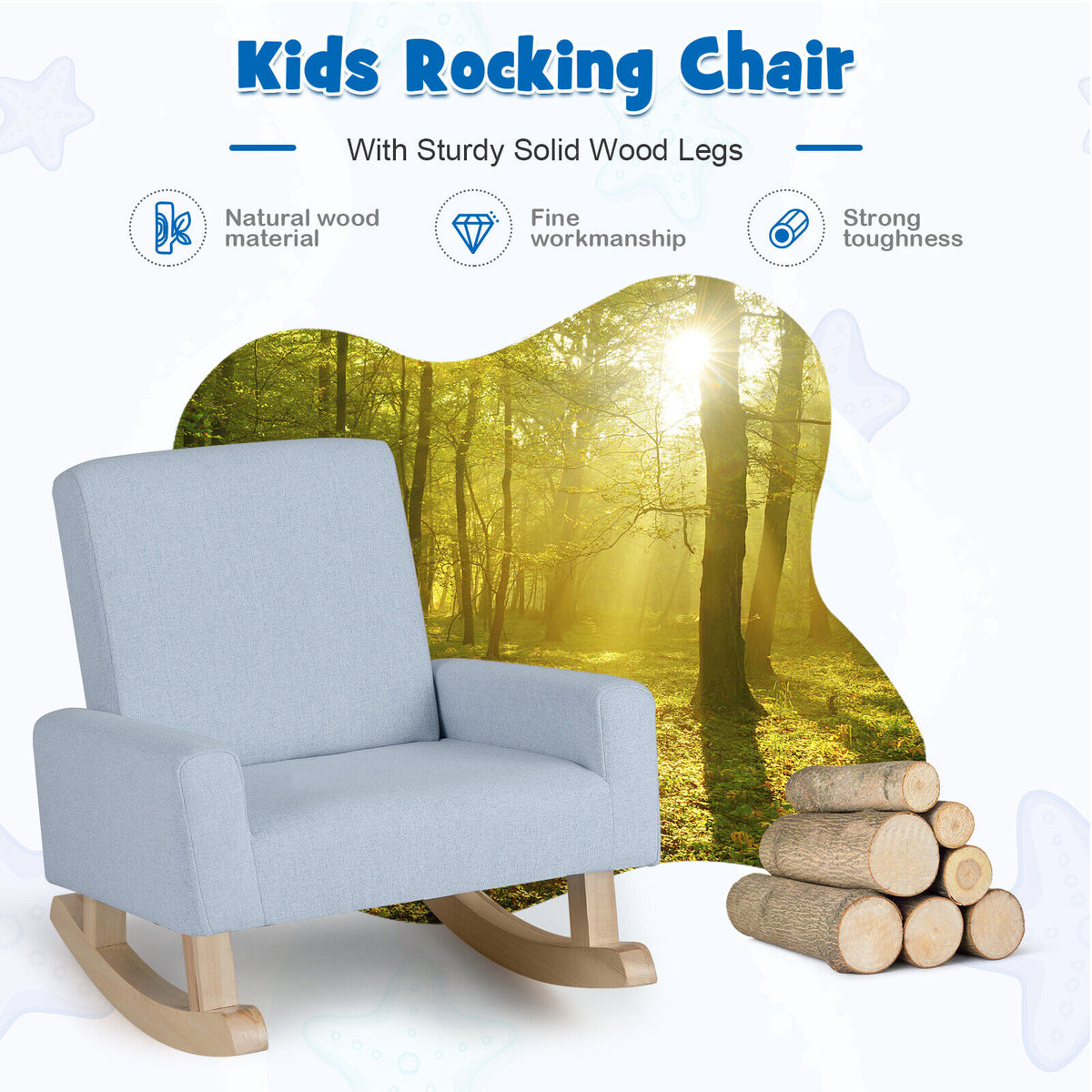 Kids Rocking Chair with Solid Eucalyptus Wood Legs - Blue Variation