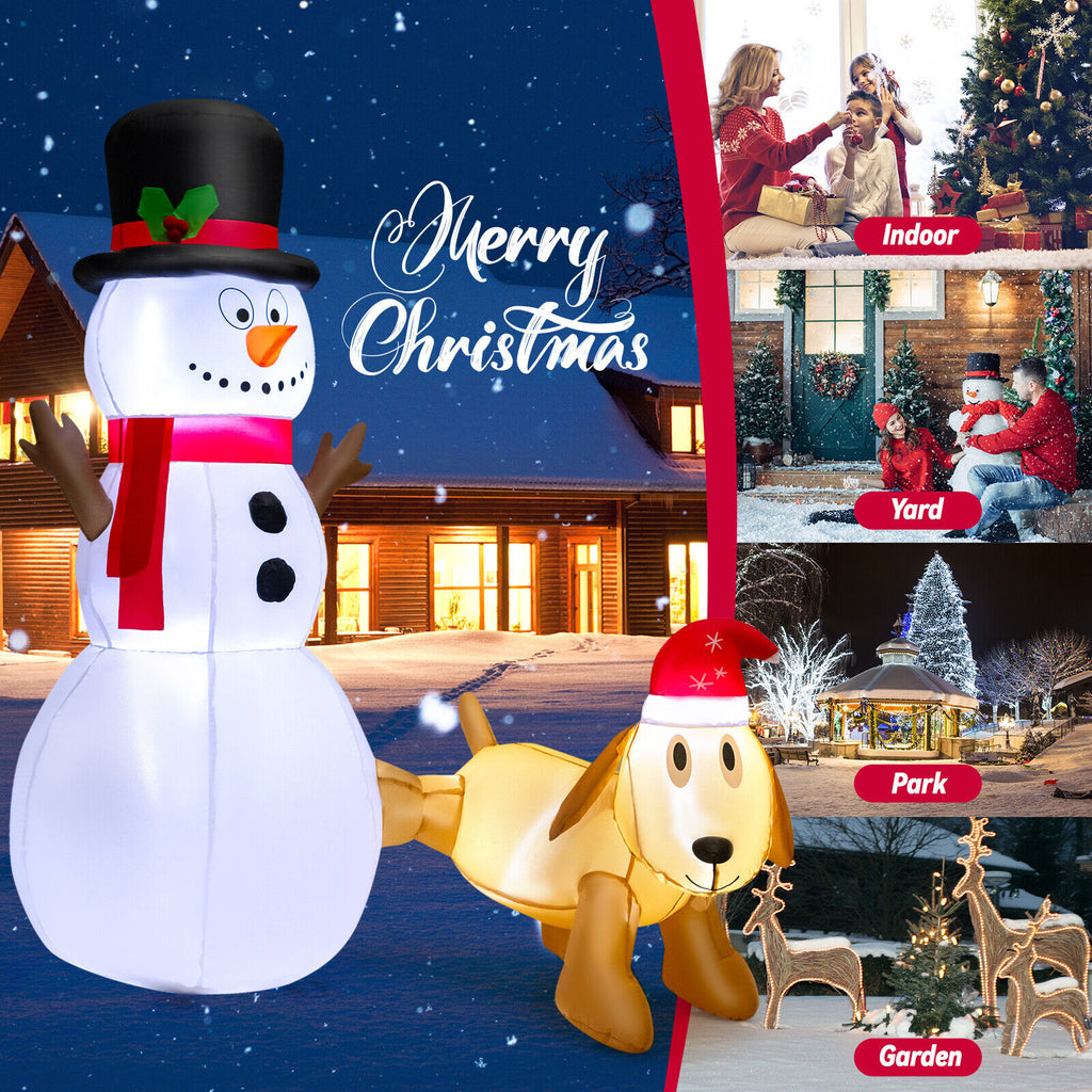 6 Ft Inflatable Snowman and Dog Christmas Decoration with LED Lights