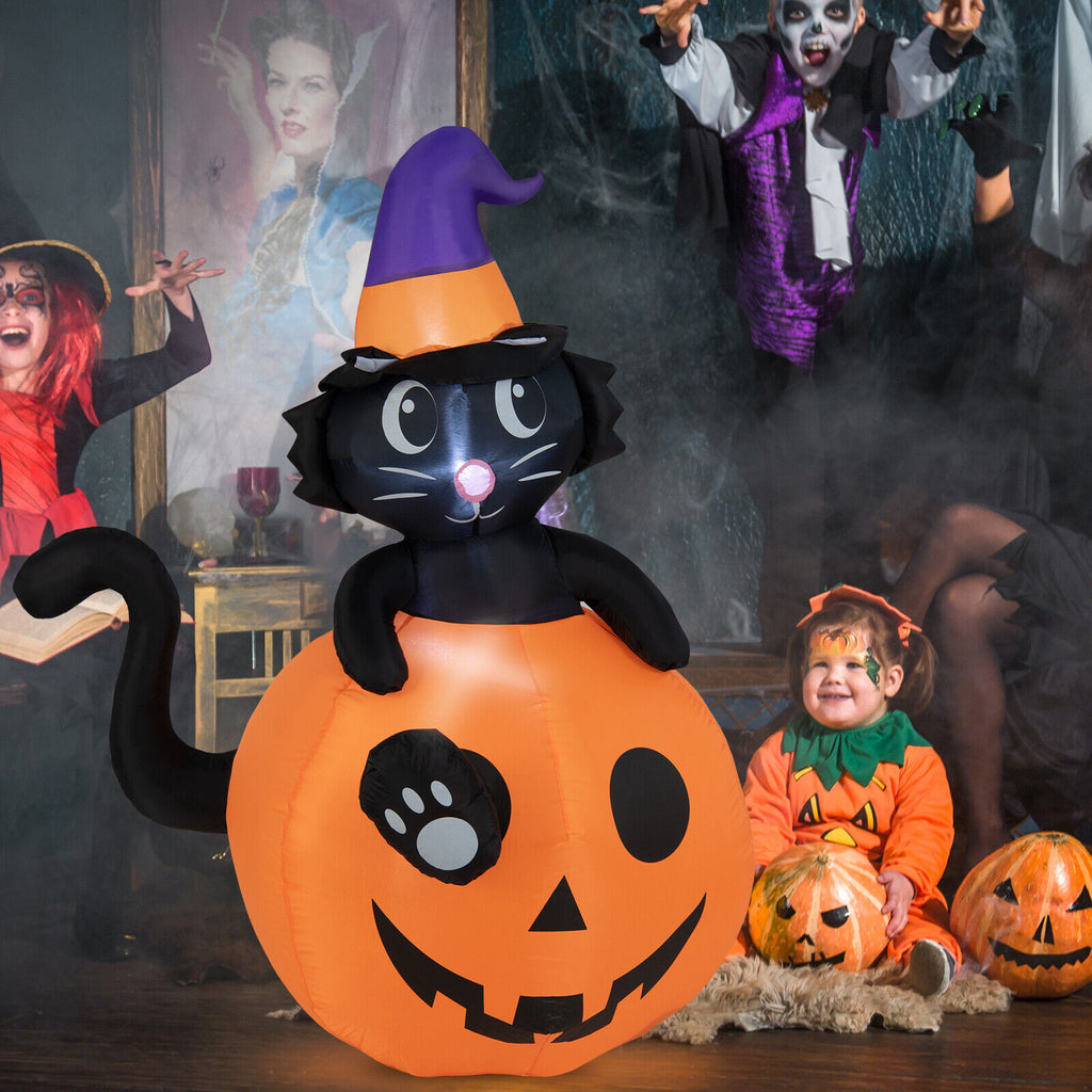 Inflatable Halloween Pumpkin with Black Cat - 5 Feet Self-Inflating Decor, Indoor & Outdoor