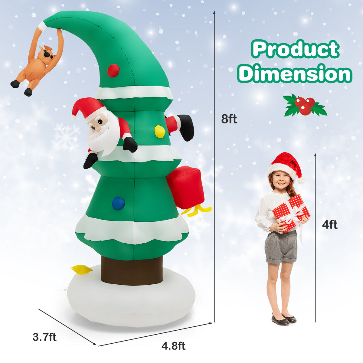 Inflatable Christmas Tree with Santa Claus - 8ft Holiday Decor with LED Lights - Variation: F Style
