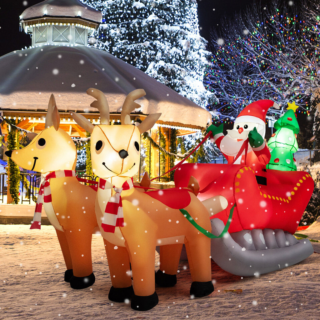 Inflatable Santa on Reindeer Sleigh with LED Lights - 7.2 Feet Christmas Yard Decor - Reindeer Pulling Style