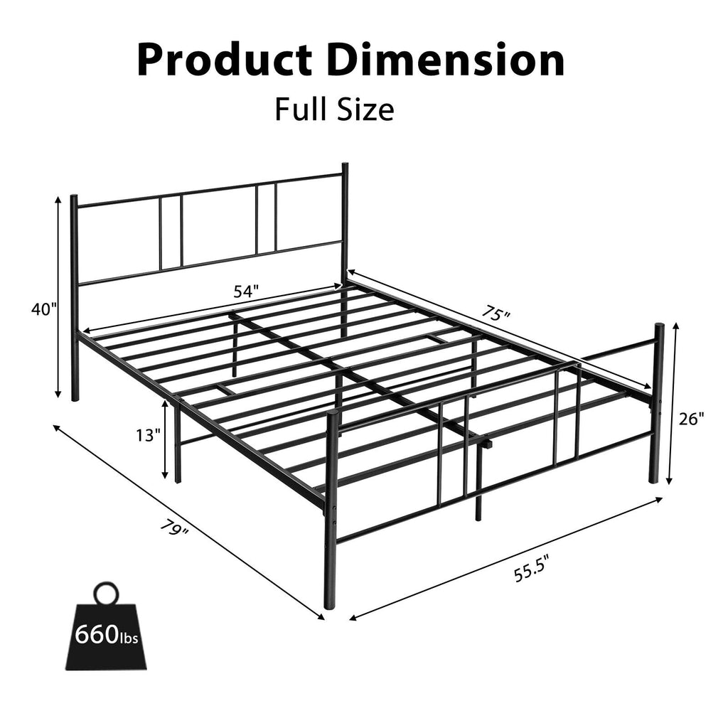 Steel Platform Bed Frame with High Headboard - Full Size