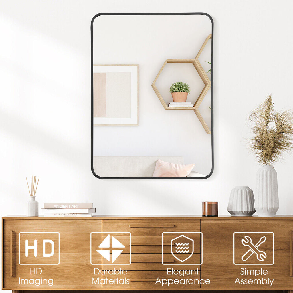 Costway Black Metal Framed Bathroom Mirror with Rounded Corners