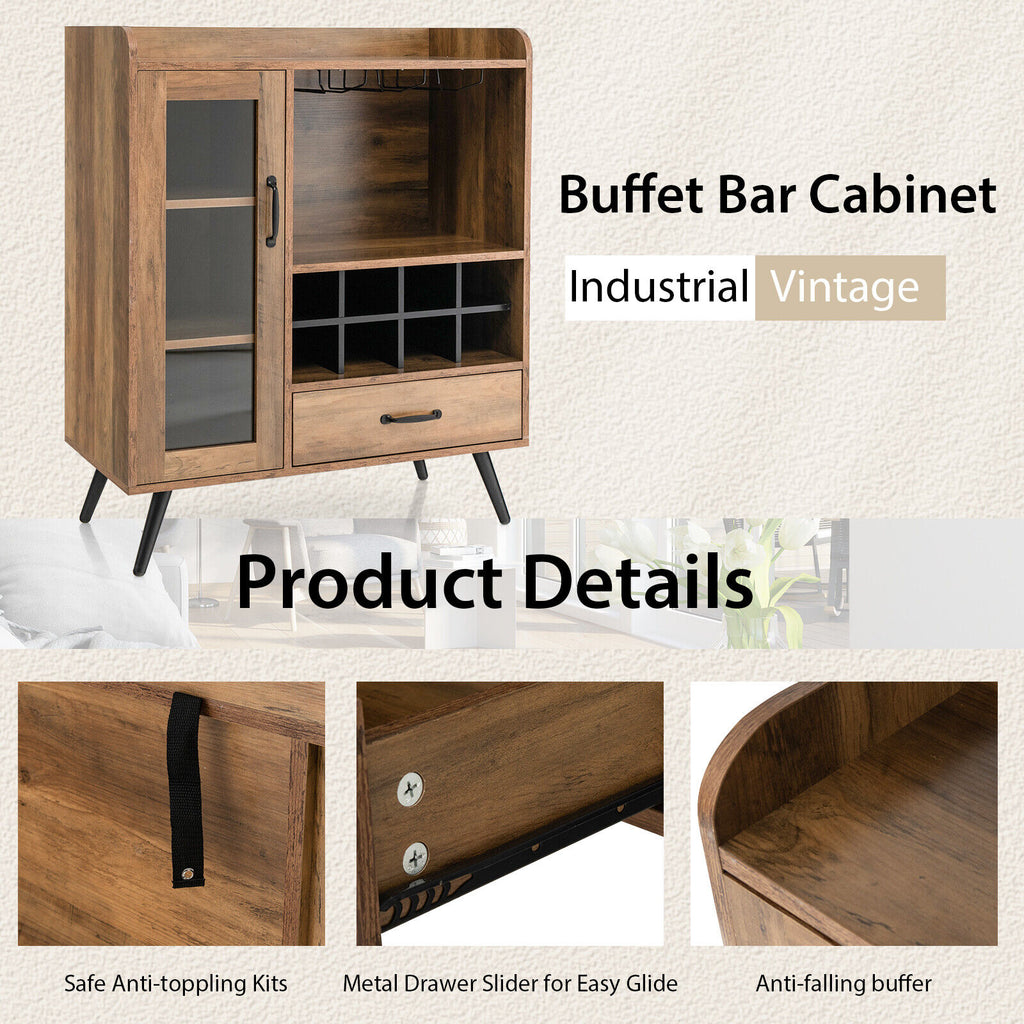 Buffet Sideboard with Wine Rack and Glass Holder - Rustic Brown