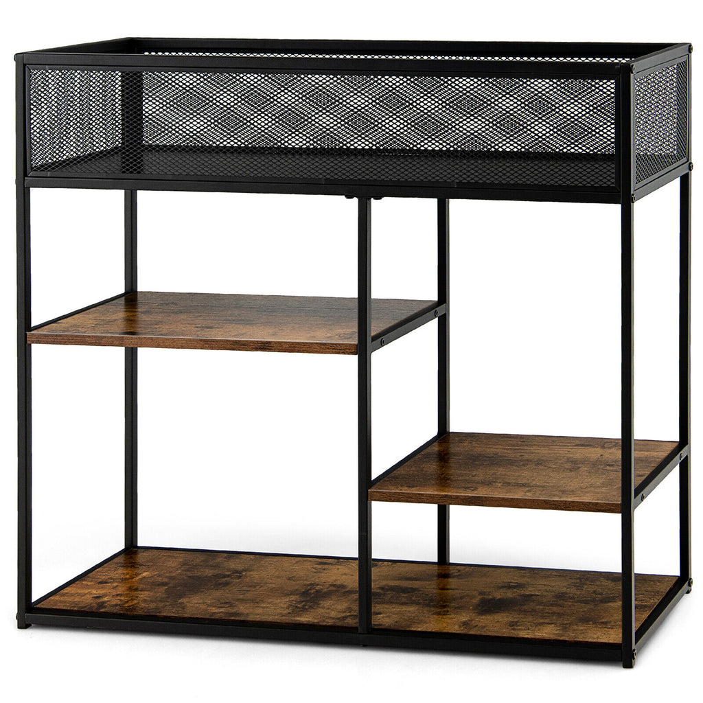 Narrow Console Table with 2 Drawers & 2 Metal Mesh Shelves, Gray