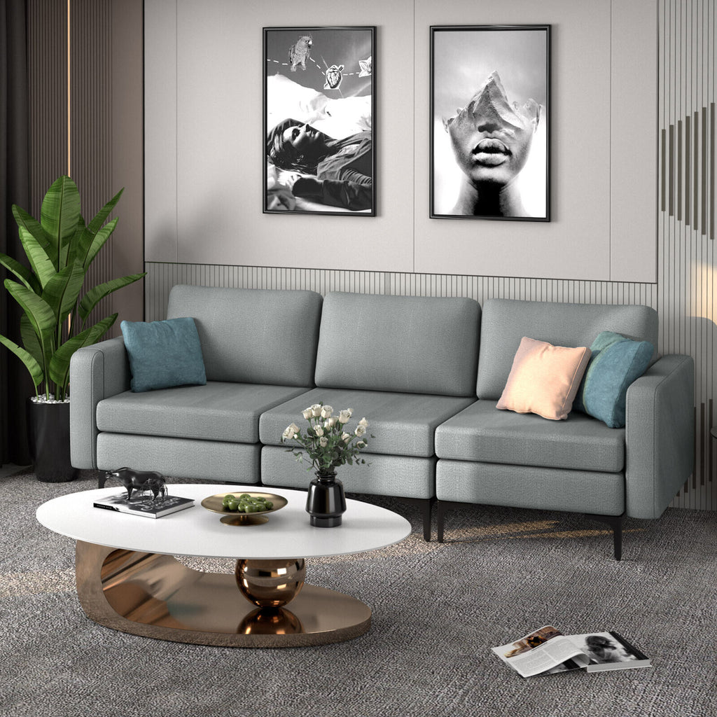 3-Seat Sectional Sofa with Armrest Organizer - Gray