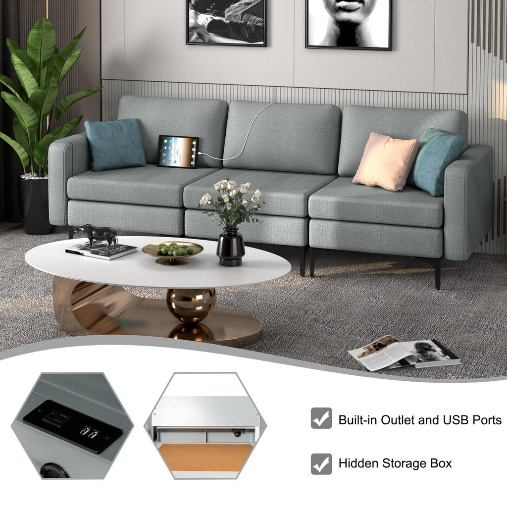3-Seat Convertible Sofa with USB Ports & Magazine Pockets - Dark Gray