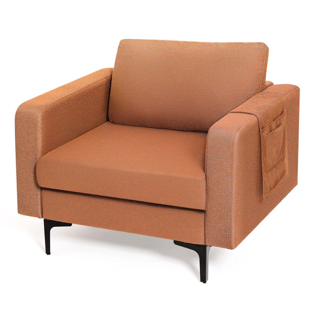 Modern Accent Armchair with Side Storage Pocket - Orange