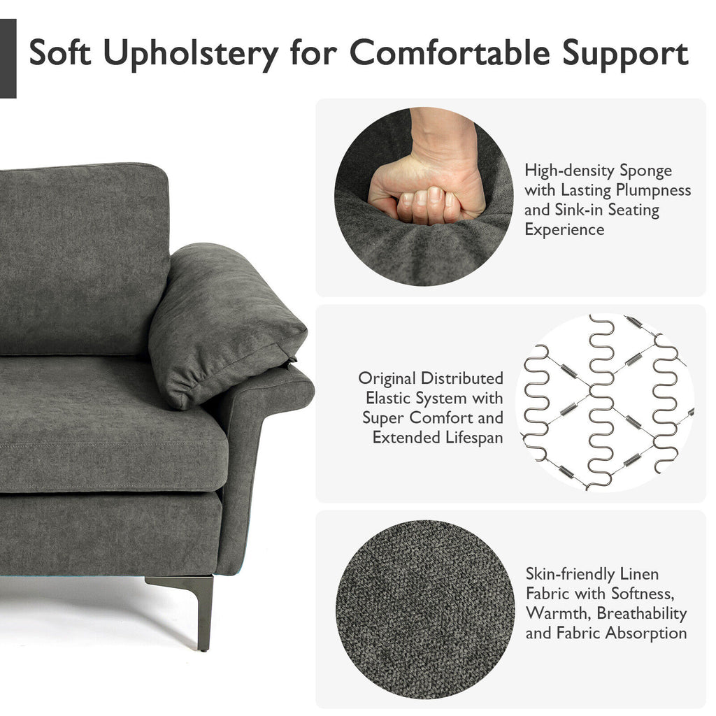 Gray Accent Armchair with Spring Support & Cushions