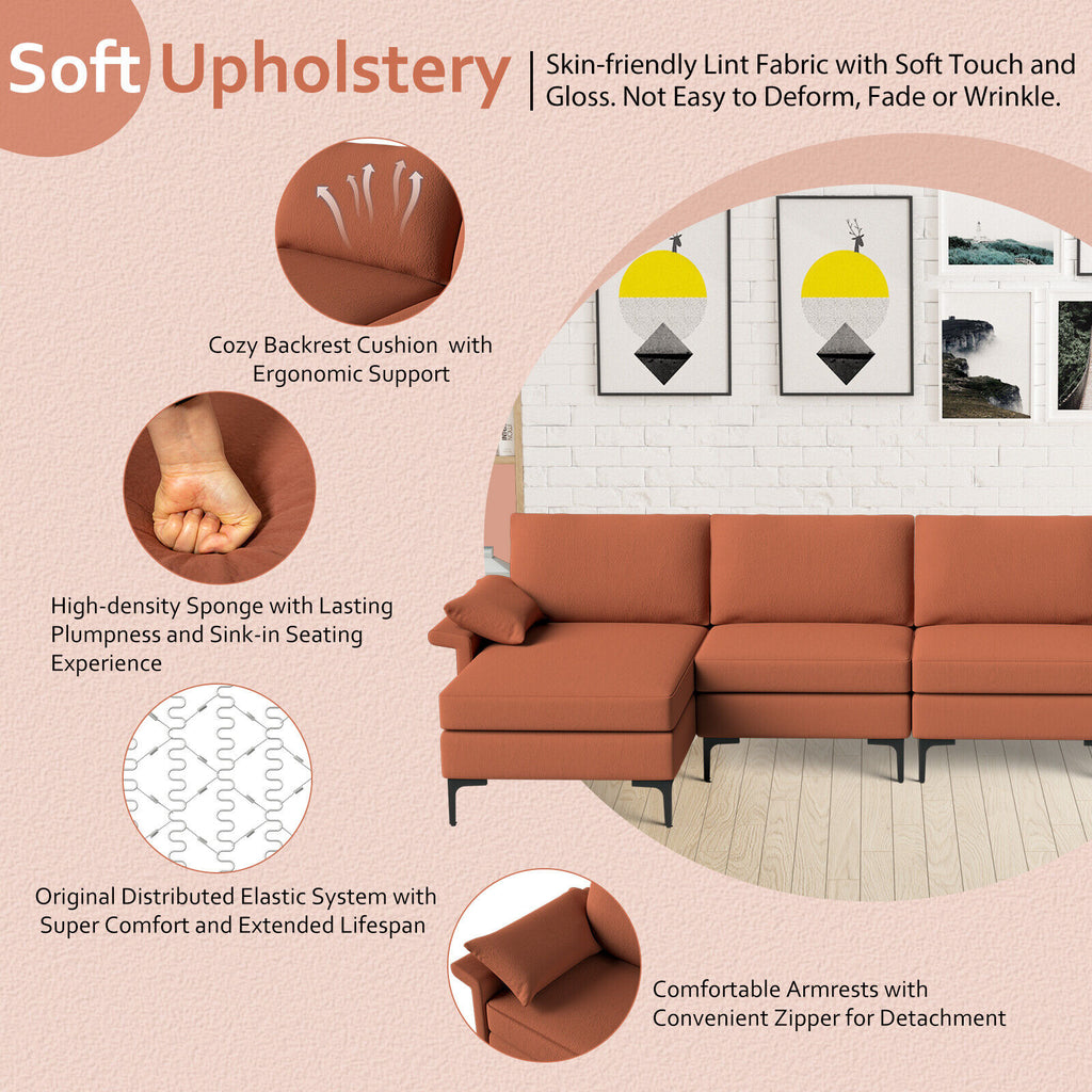 4-Seat L-Shaped Sectional Sofa with Reversible Chaise, Rust Red