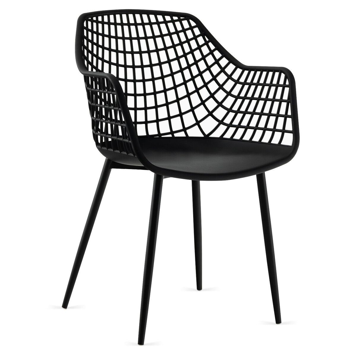Modern Dining Chair Set of 4 with Hollow Backrest - Black