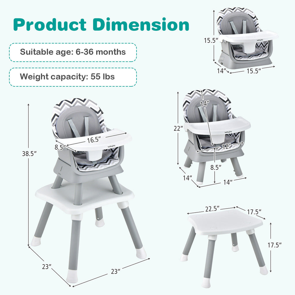 Gray & White 8-in-1 Convertible Baby High Chair with Removable Tray