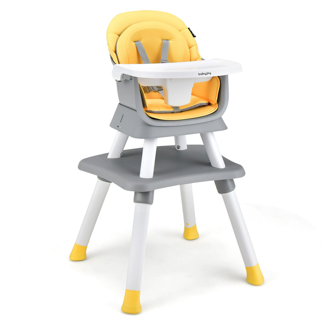 Yellow 8-in-1 Convertible Baby High Chair with Removable Tray & Adjustable Height