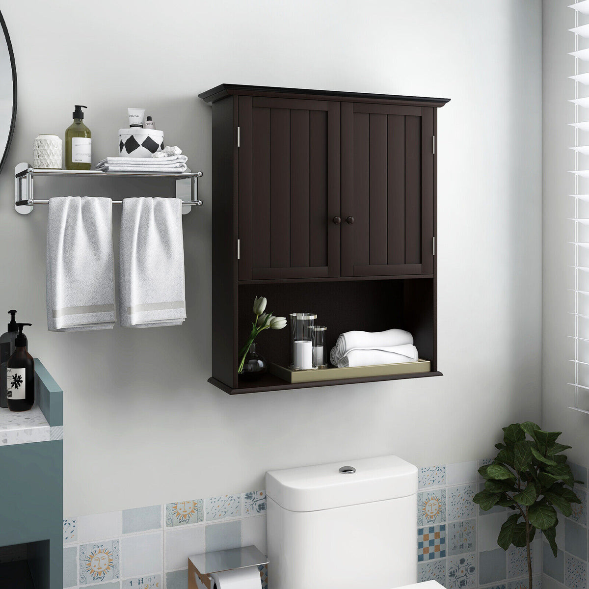 2-Door Wall Mount Bathroom Storage Cabinet, 28 Inch H, Espresso