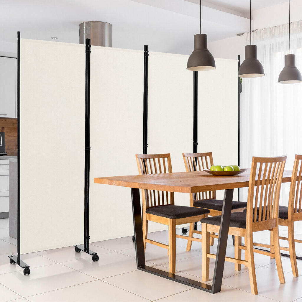 4-Panel Folding Room Divider Privacy Screen with Lockable Wheels – White, 4 Panels & Wheels