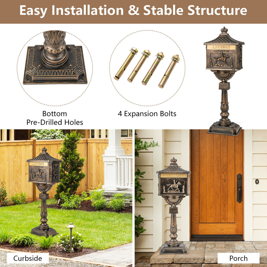 Bronze Retro Cast Aluminum Mailbox with Lockable Door & Baffle
