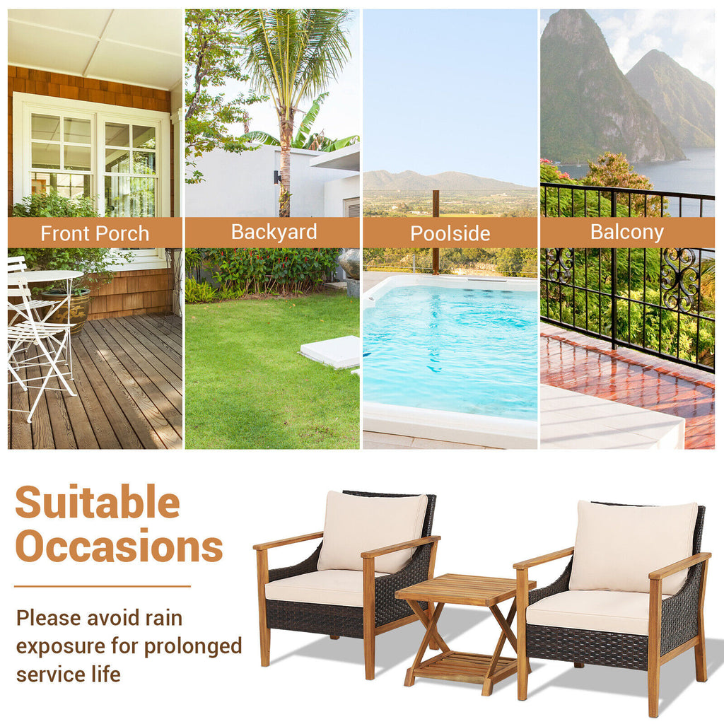 3 Pieces Patio Wicker Furniture Set with 2-Tier Side Table and