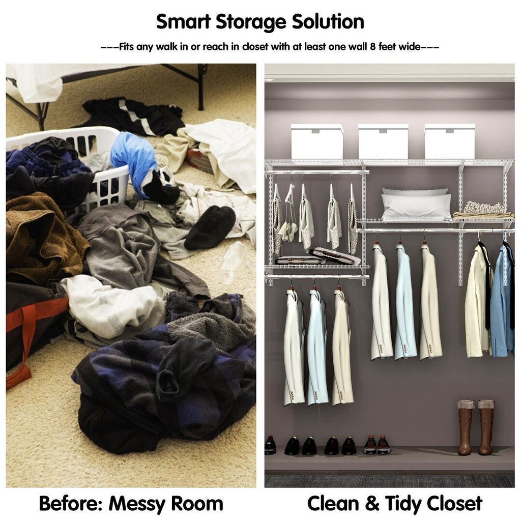 Closet Organizer Kit 3-5 Feet Wall-Mounted System - White