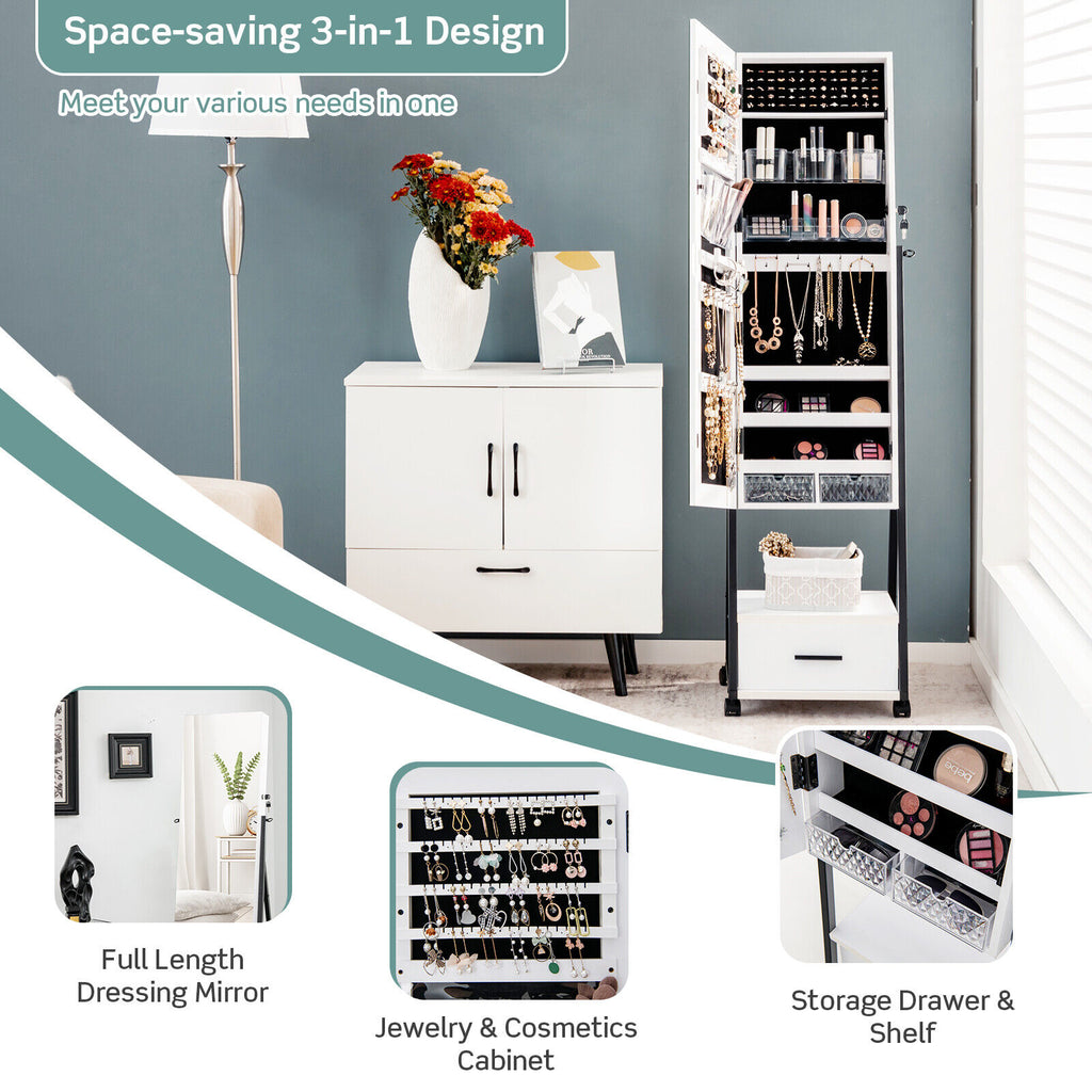 Jewelry Cabinet with Full-Length Mirror - White