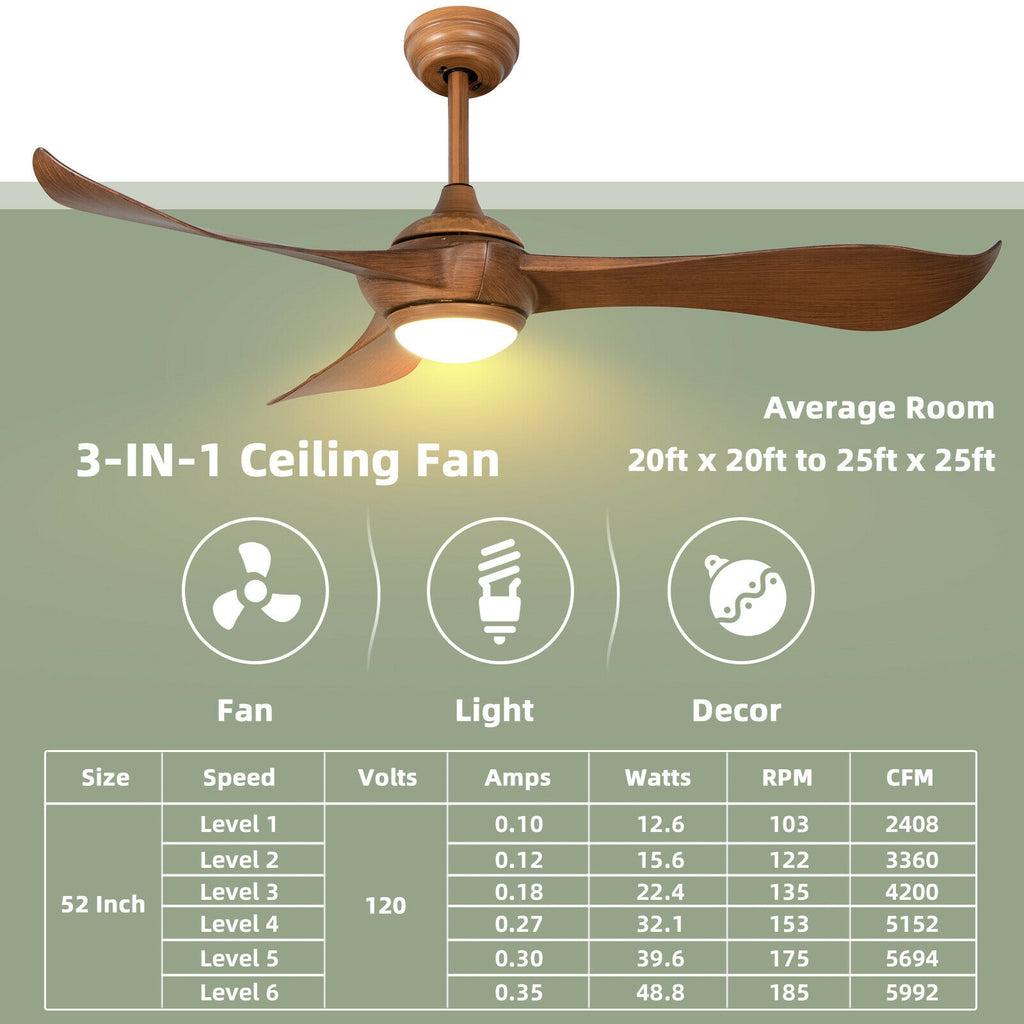 52 Inch Ceiling Fan with Light Reversible DC Motor - With Light