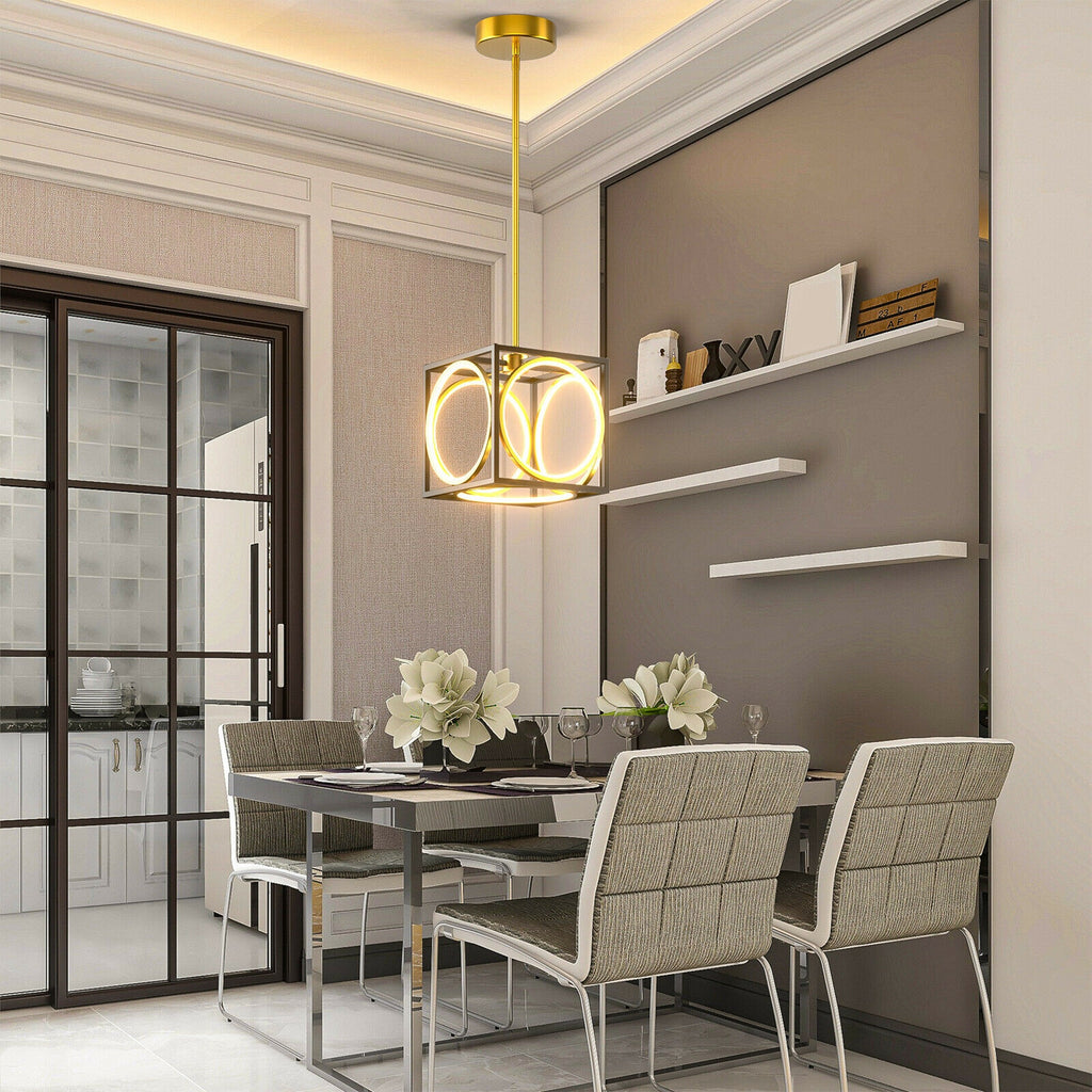 Adjustable Suspender LED Pendant Light - Golden Cube Design, 42 Inch