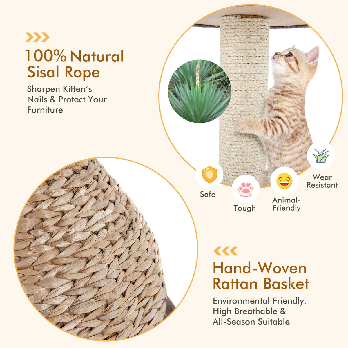 28-Inch Hand-Made Cat Tree Tower with Jump Platform - Coffee Variation
