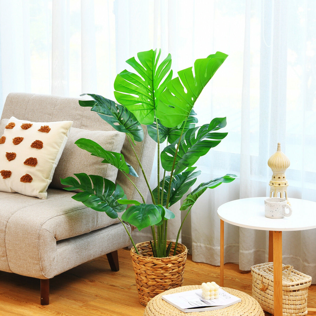 Artificial Monstera Tree with 10 Realistic Leaves for Indoor & Outdoor Decor - 4 Feet