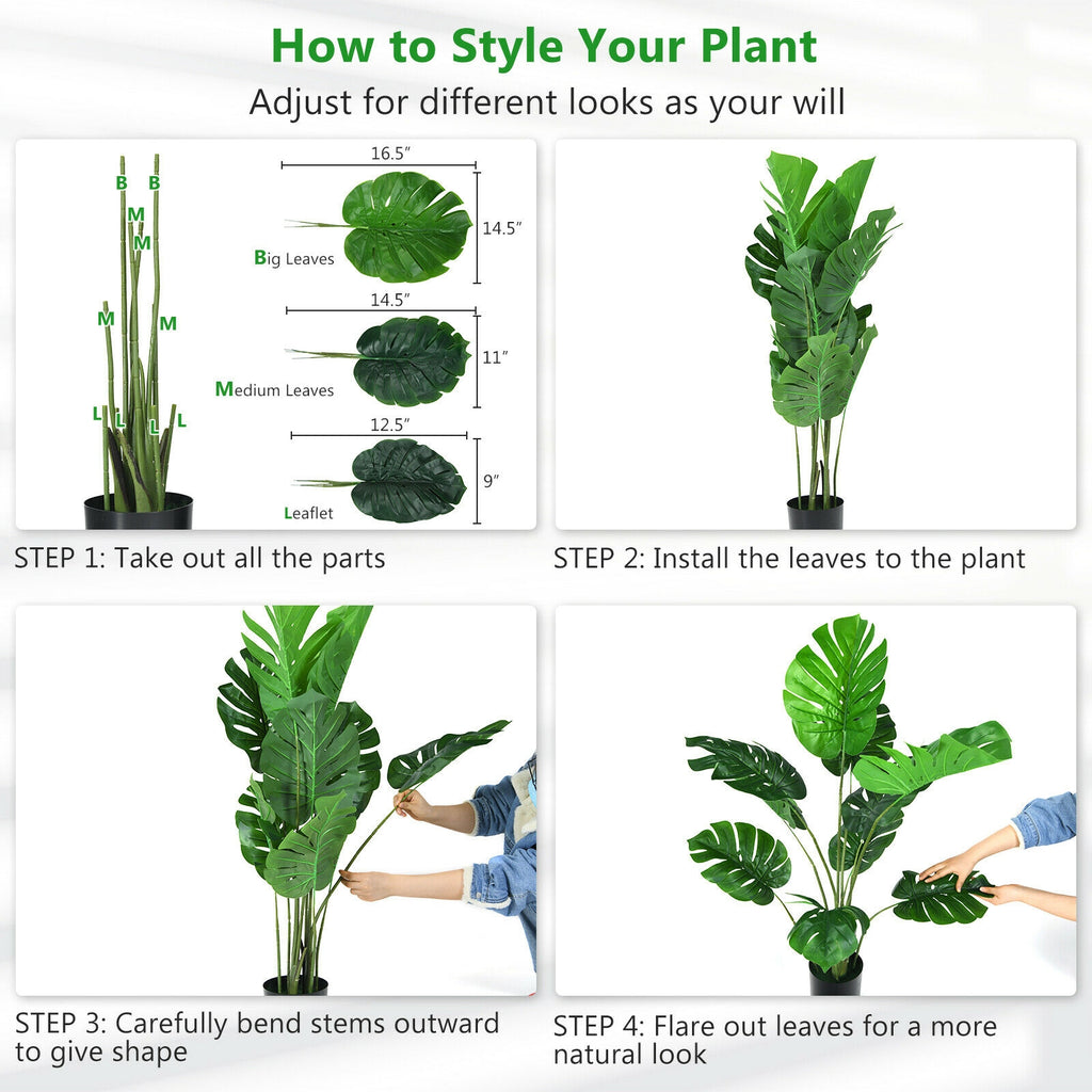 Artificial Monstera Tree with 10 Realistic Leaves - Indoor Outdoor Decor
