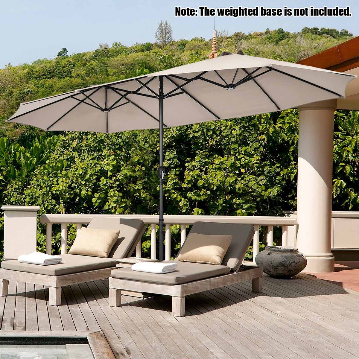 15 Feet Patio Double-Sided Umbrella with Hand-Crank System
