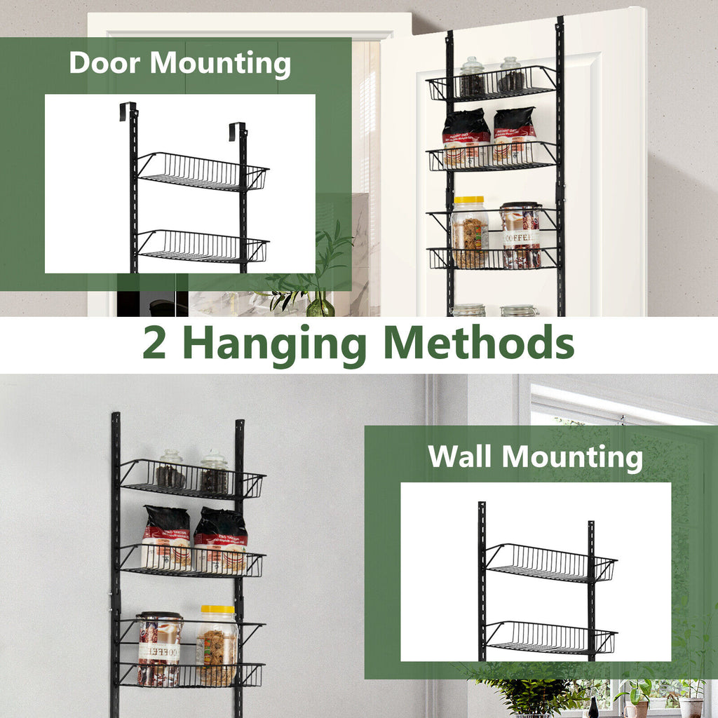 Over the Door Pantry Organizer Rack with Adjustable Hooks and 6 Baskets - Kitchen & Storage