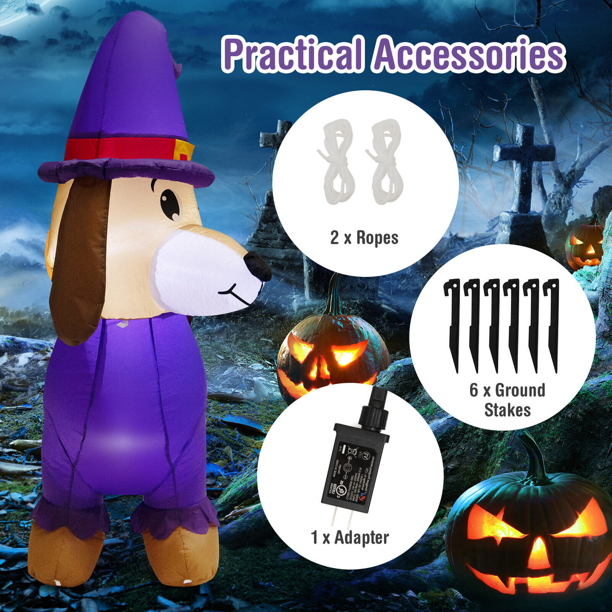 Halloween Inflatable Dachshund Dog with Pumpkin and LED Lights - Yard Decoration