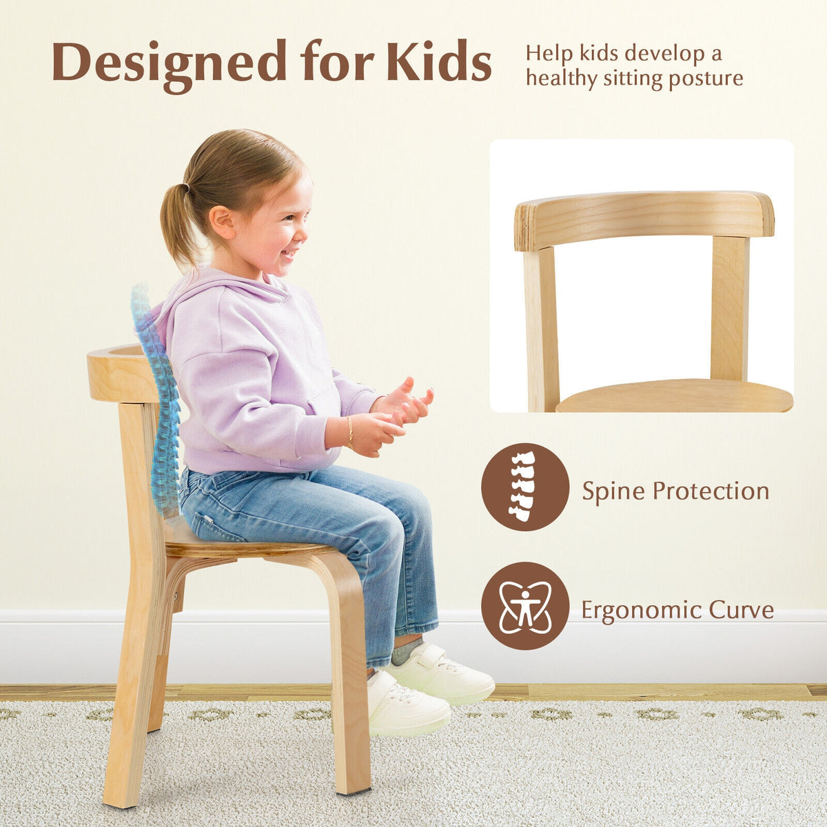 Kids Wooden Curved Back Activity Table and Chair Set - Round Natural