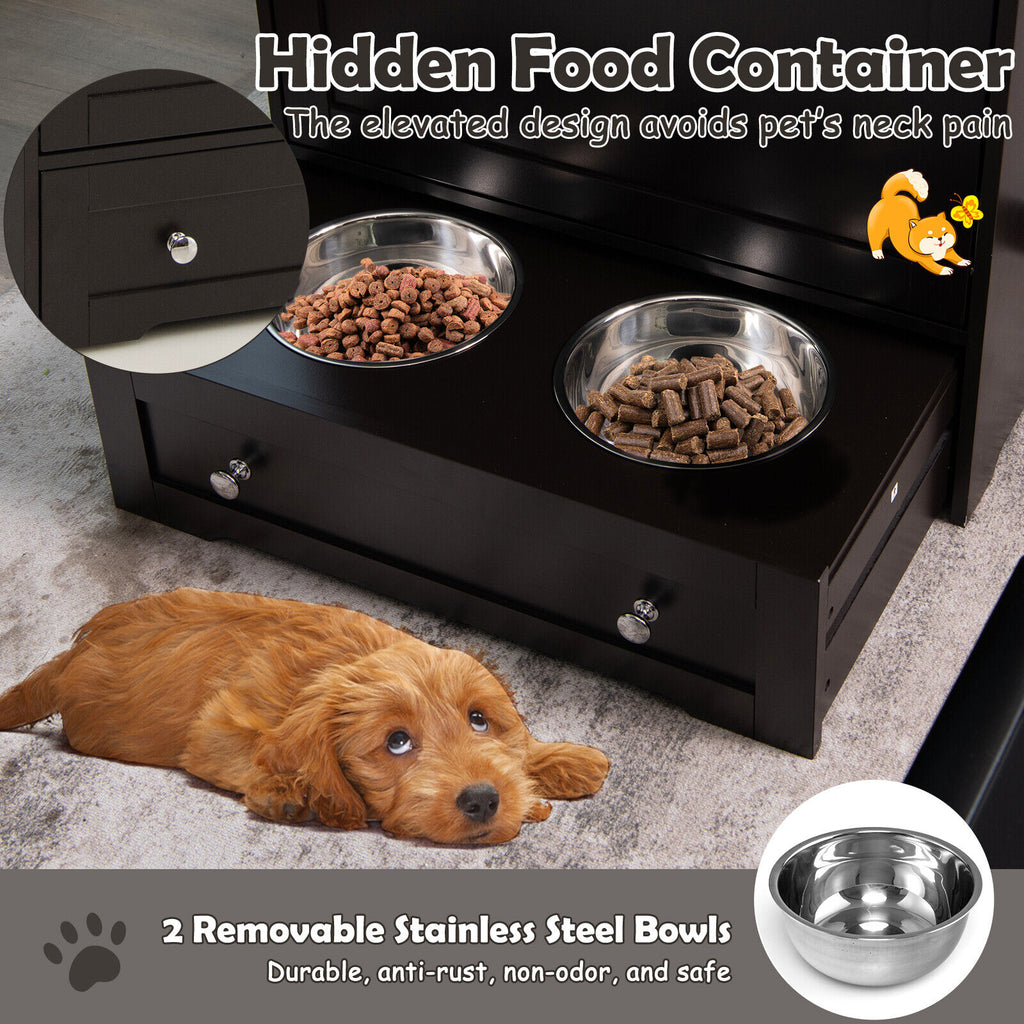 Pet Feeder Station with Stainless Steel Bowls - Coffee Variation
