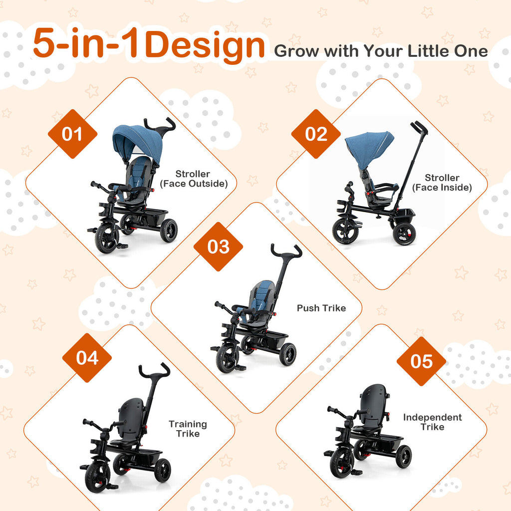 4-in-1 Baby Tricycle Toddler Trike with Reversible Seat & Blue Variation