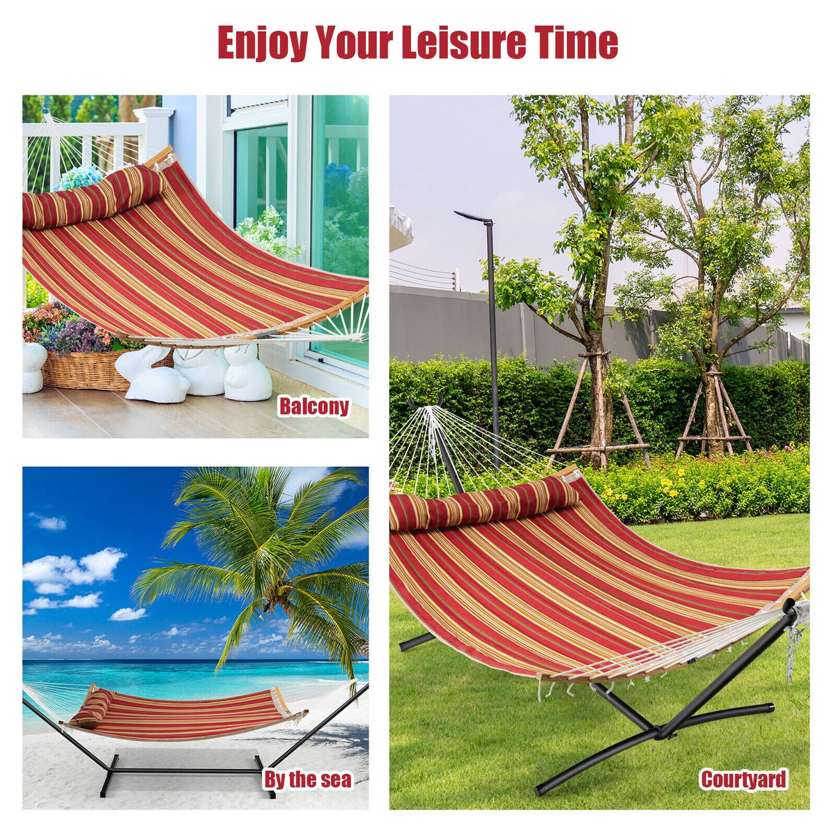 Outdoor Hammock with Detachable Pillow - Red