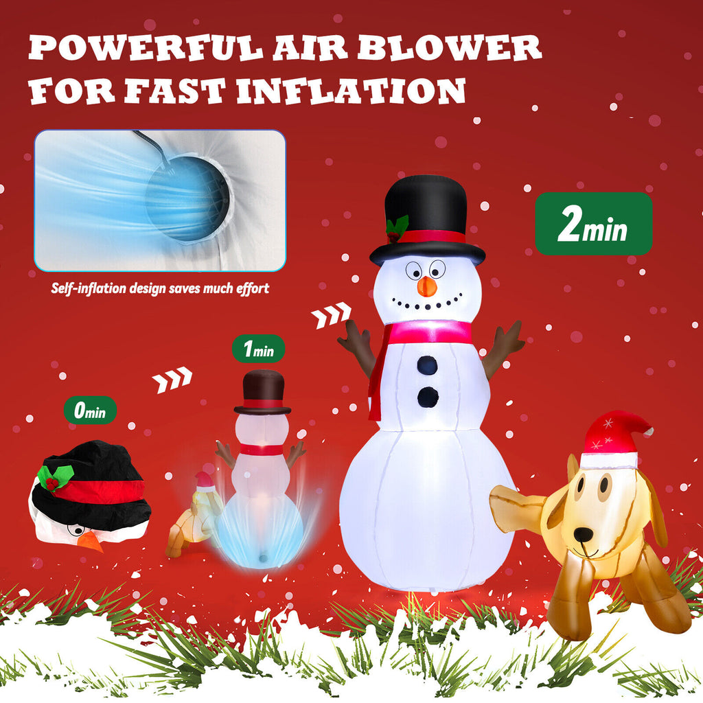 6 Ft Inflatable Snowman and Dog Christmas Decoration with LED Lights