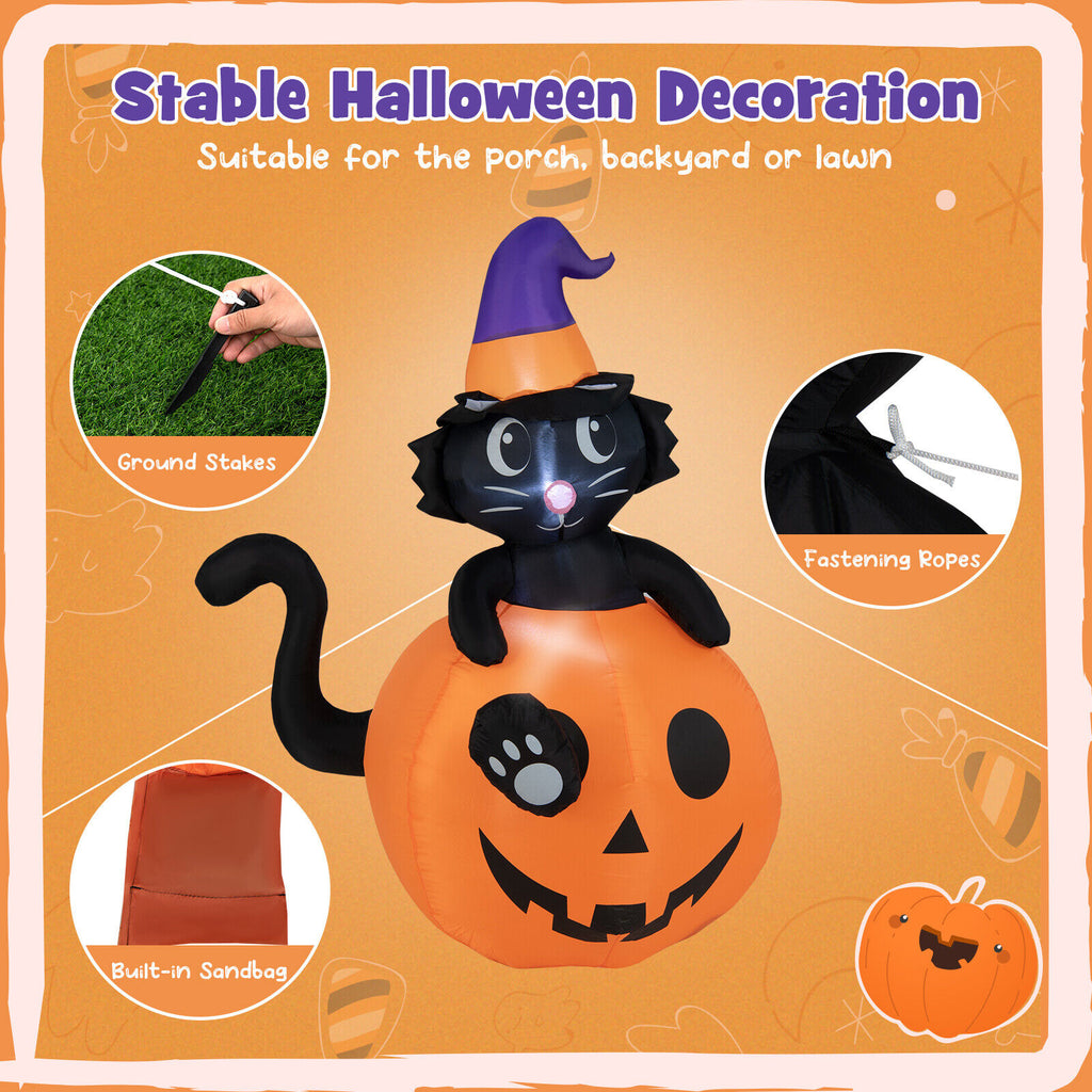 Inflatable Halloween Pumpkin with Black Cat - 5 Feet Self-Inflating Decor, Indoor & Outdoor