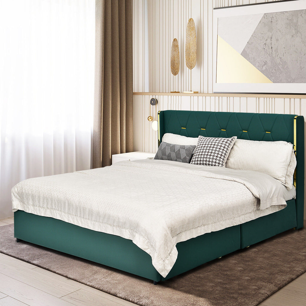PU Leather Platform Bed Frame with 4 Drawers - Full, Green