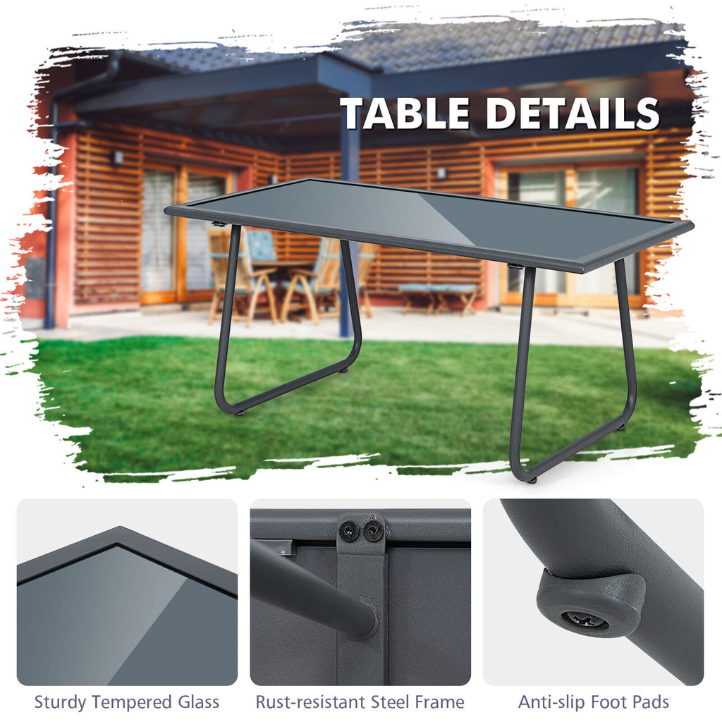 4 Pieces of Metal Patio Furniture Chat Set with Tempered Glass Coffee