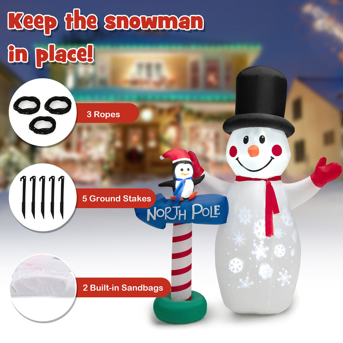 6 Feet Inflatable Christmas Decoration with Snowflake Projector and Penguin Variation of THIS Listing