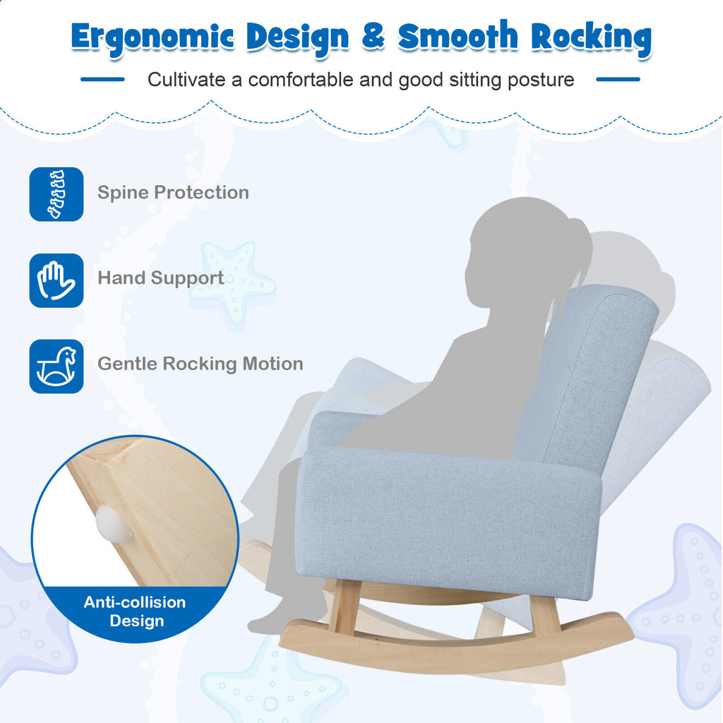 Kids Rocking Chair with Solid Eucalyptus Wood Legs - Blue Variation