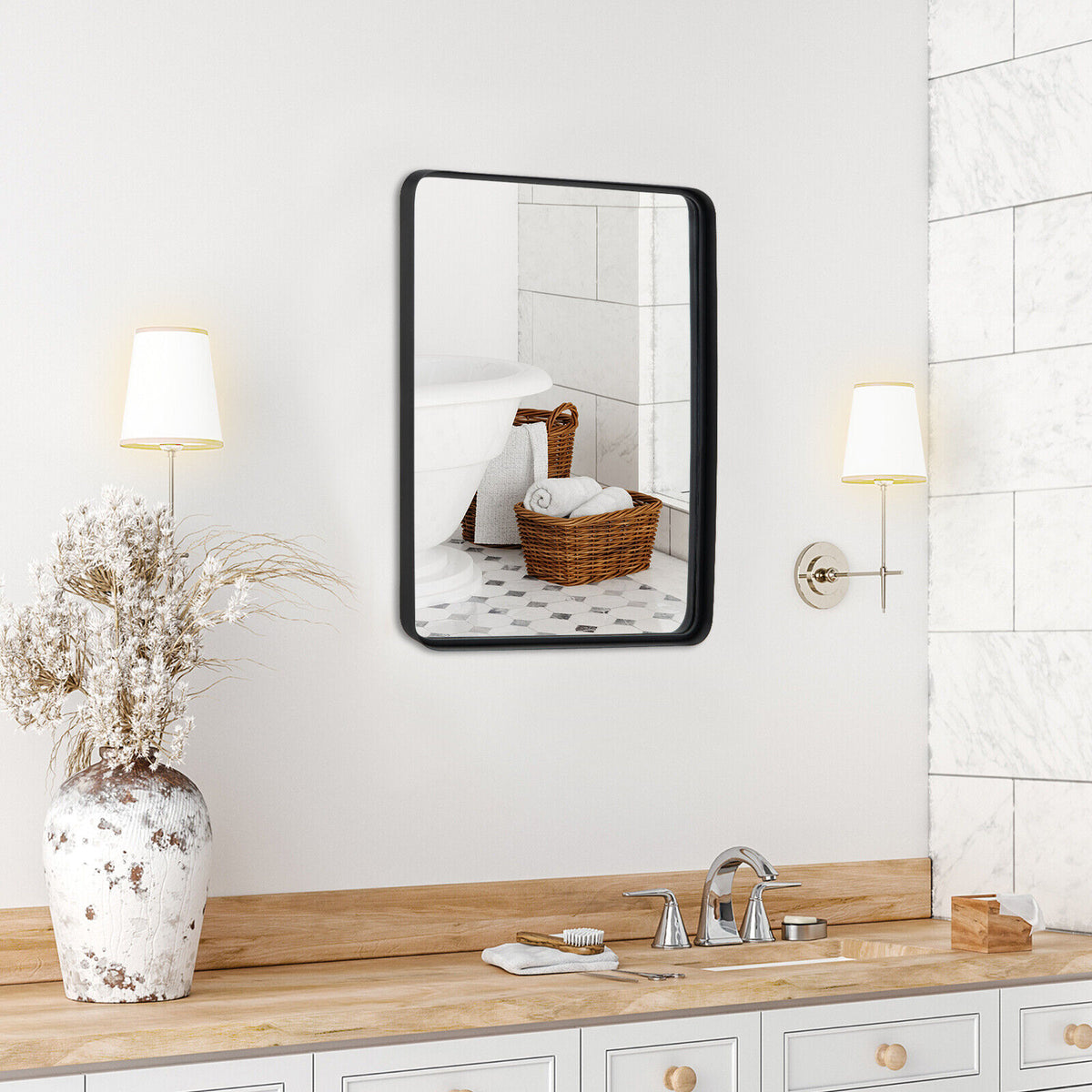 Rectangular Wall Mount Bathroom Mirror with Steel Frame - M Variation