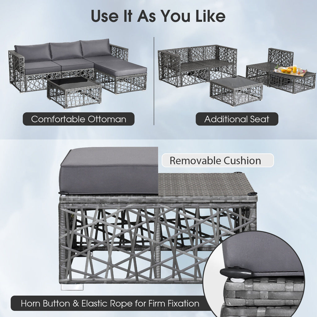 5-Piece PE Rattan Patio Sectional Sofa Set - Gray