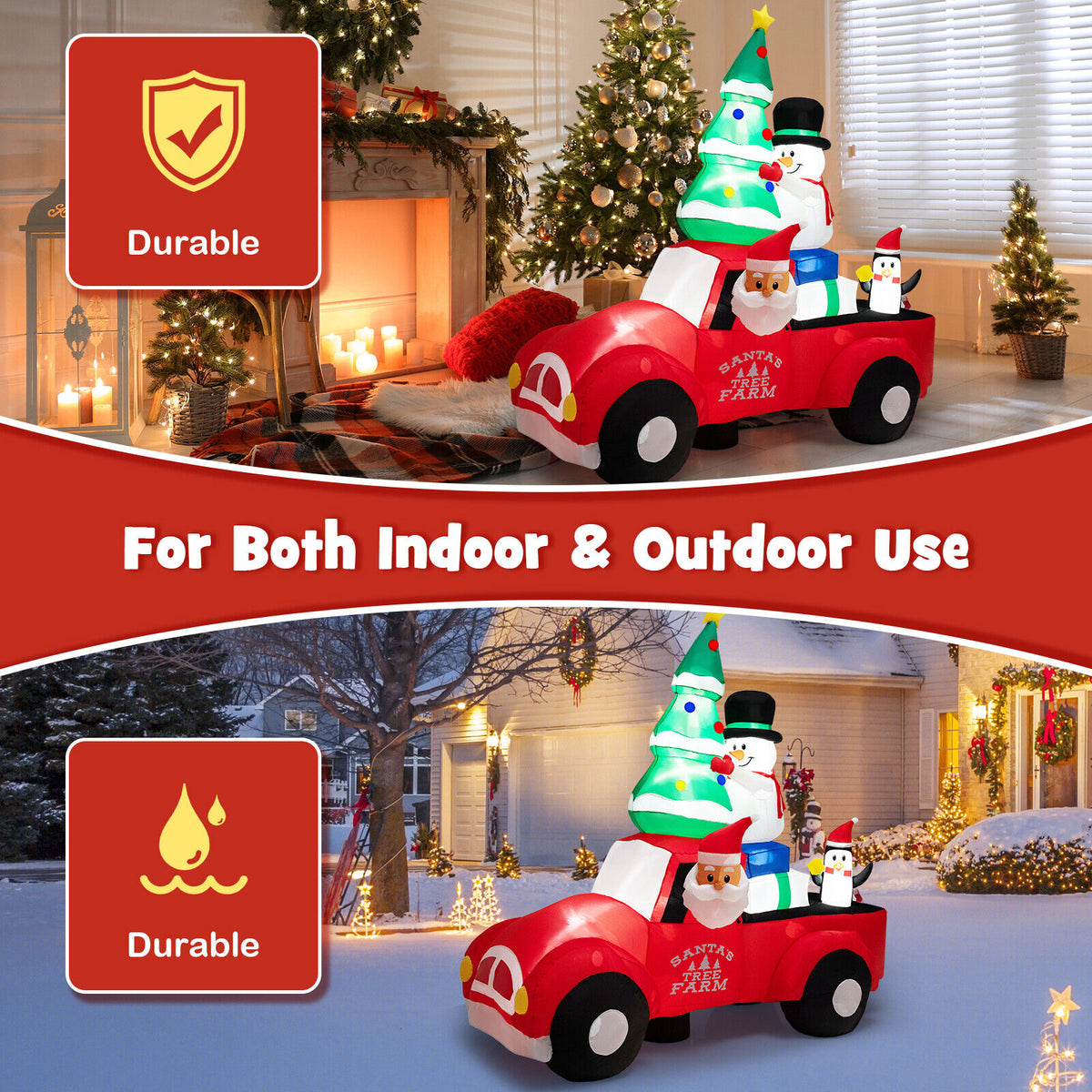 Inflatable Santa Claus Driving a Car with LED Lights & Air Blower - 8ft Christmas Decoration - Santa Car B Style