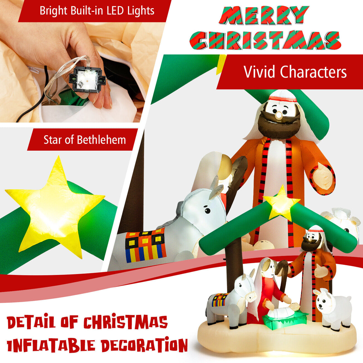 6.7 Feet Inflatable Nativity Scene with LED Lights for Christmas Yard Decor