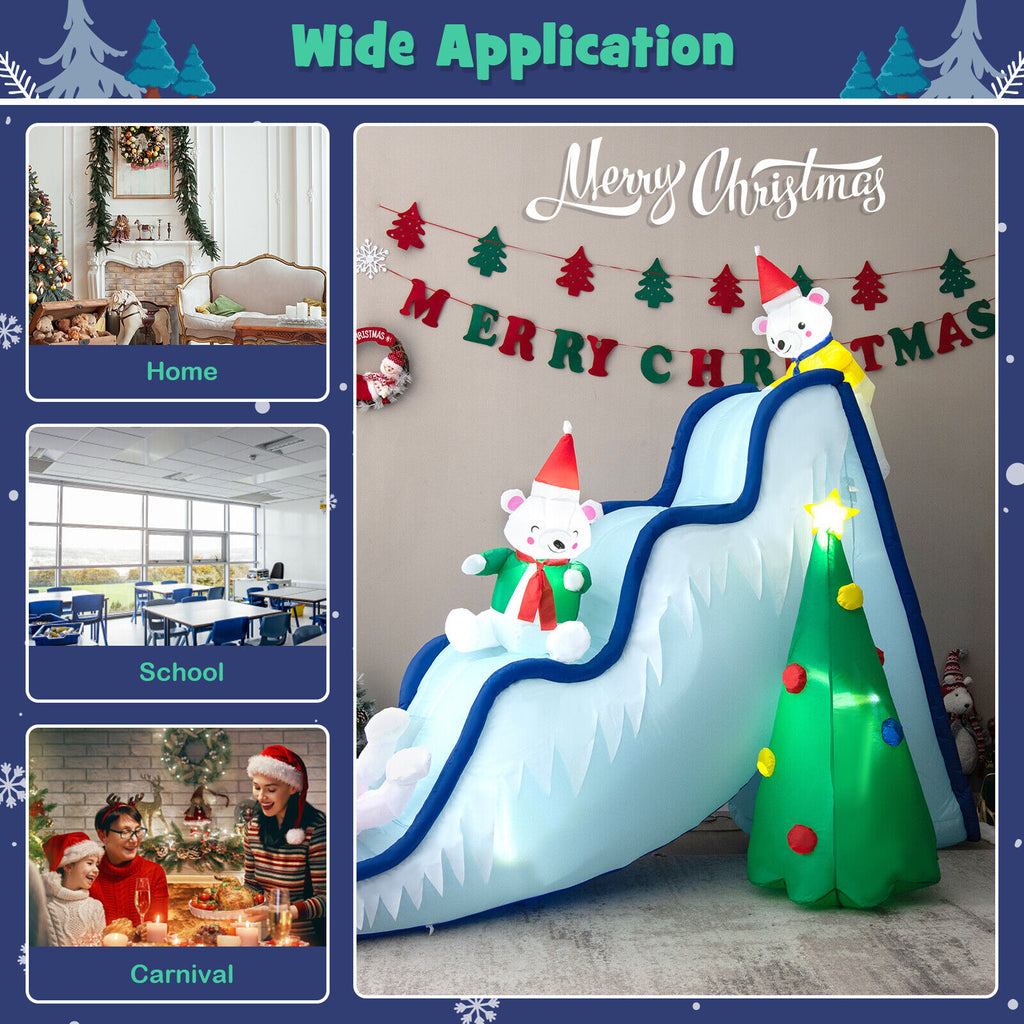 Inflatable Polar Bear Slide Scene Decoration with LED Lights - Outdoor Christmas Yard Decor
