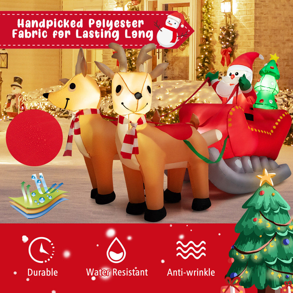Inflatable Santa on Reindeer Sleigh with LED Lights - 7.2 Feet Christmas Yard Decor - Reindeer Pulling Style