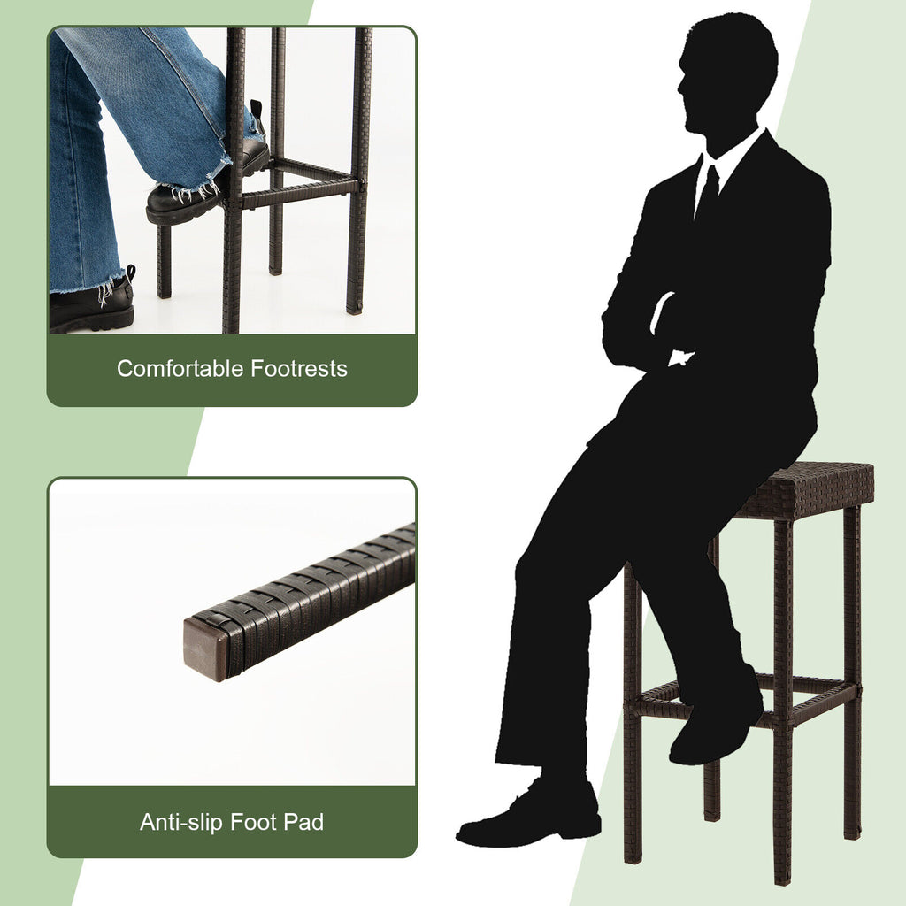 2 Pieces Patio Rattan Wicker Bar Stool Chairs
