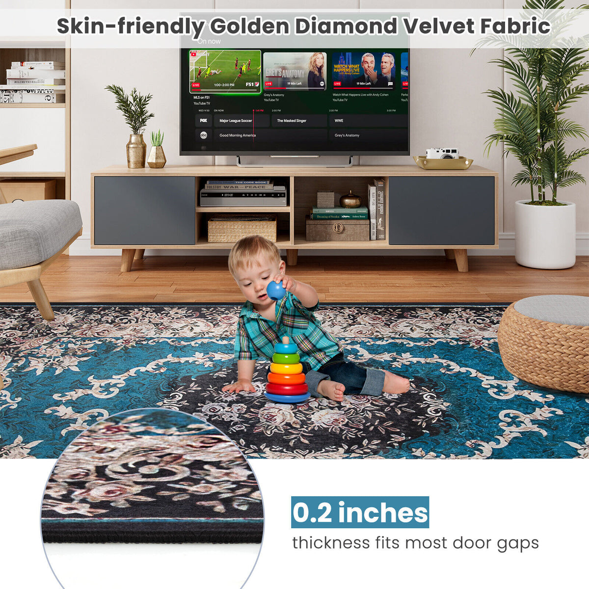 M Size Non-Shedding Anti-Slip Area Rug with Flame-Retardant Surface - Home Decor
