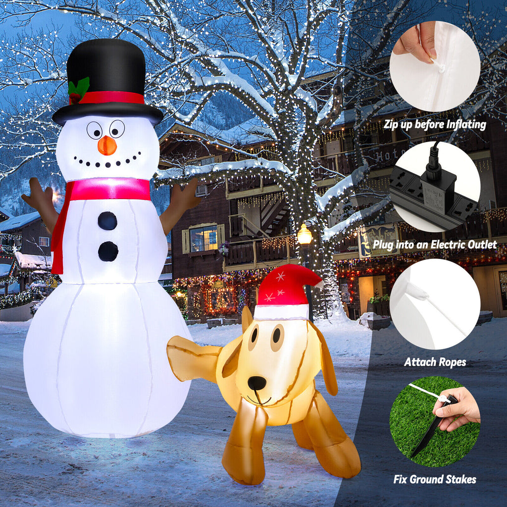 6 Ft Inflatable Snowman and Dog Christmas Decoration with LED Lights